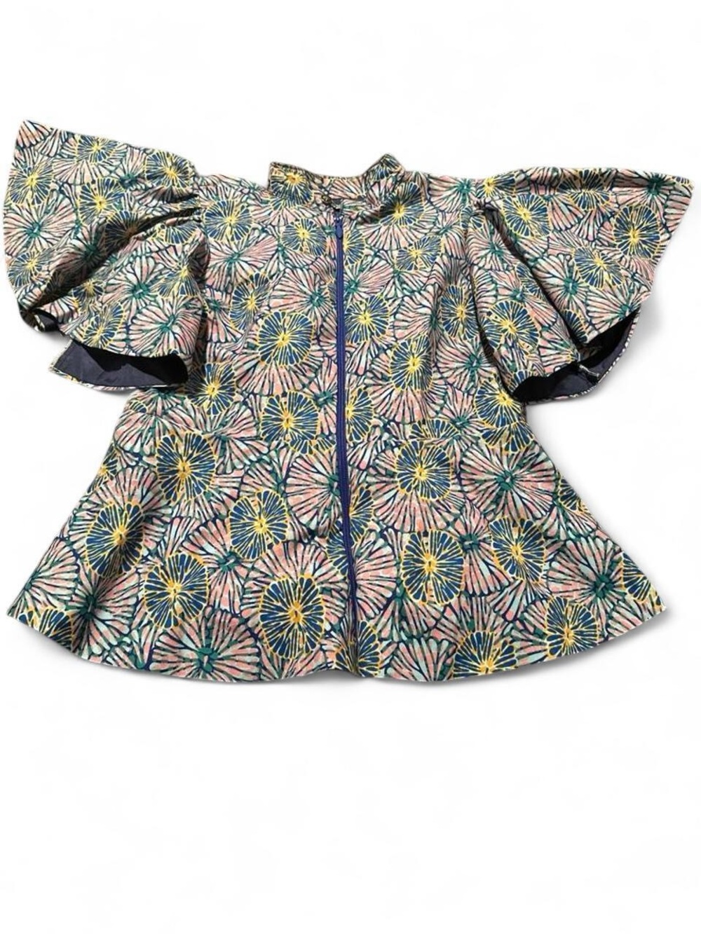 Women’s Floral Flutter-Sleeve Jacket in Multicolor Size XL